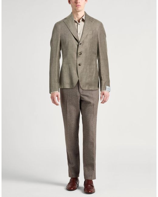 Caruso Brown Khaki Blazer Linen, Wool for men