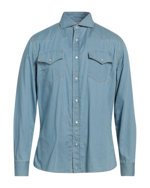 Brunello Cucinelli Blue Denim Shirt for men