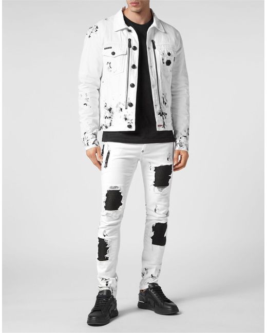 Manteau en jean Philipp Plein pour homme en coloris White