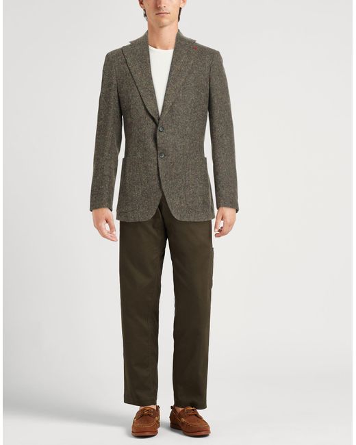 Isaia Green Military Blazer Wool for men