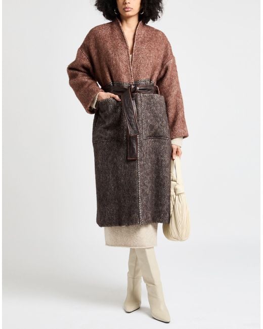Alysi Brown Coat Virgin Wool, Alpaca Wool, Polyamide