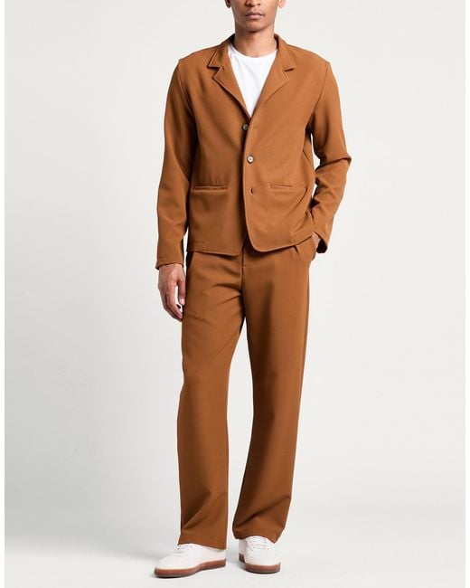 Takeshy Kurosawa Brown Suit Polyester, Elastane for men
