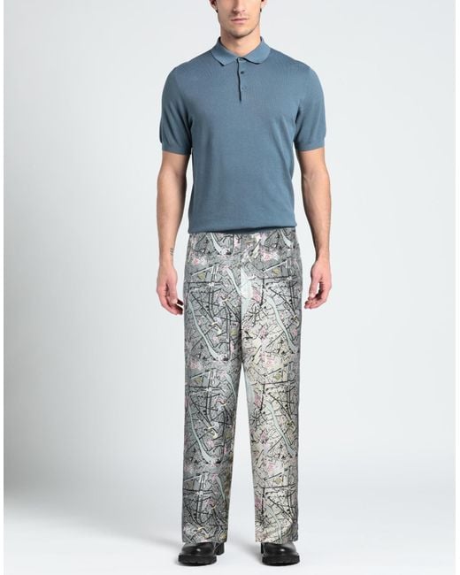 Fendi Gray Map-Print Silk Trousers for men