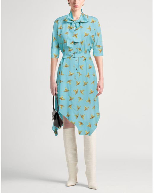 Vivienne Westwood Blue Logo-Print Crepe Shirt Dress