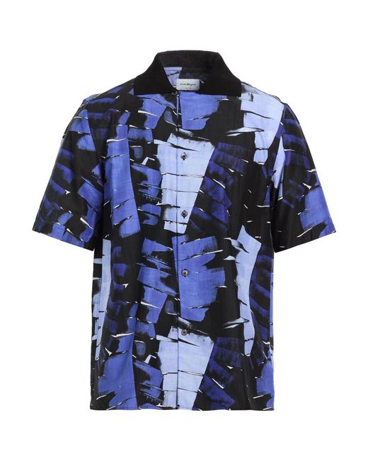 Ferragamo Blue Shirt Cotton, Silk for men