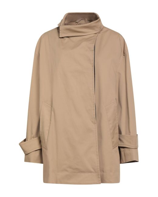Gaelle Paris Natural Camel Overcoat & Trench Coat Polyester, Rayon, Elastane