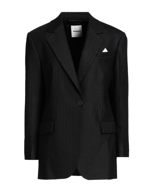 Sandro Black Pinstriped Twill Blazer