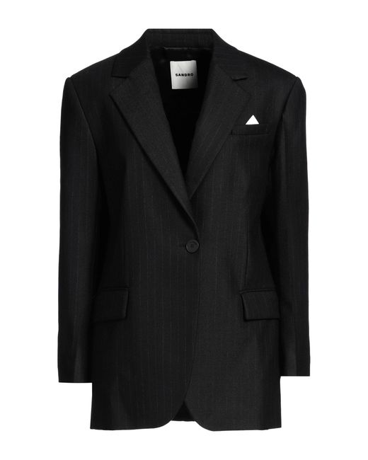 Sandro Black Pinstriped Twill Blazer