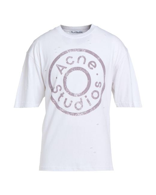 Acne White T-Shirt Cotton, Polyester for men