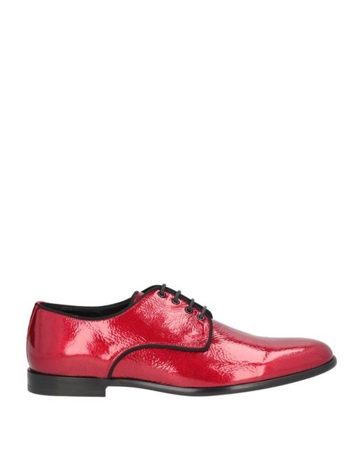 Dolce & Gabbana Red Lace-Up Shoes Calfskin for men