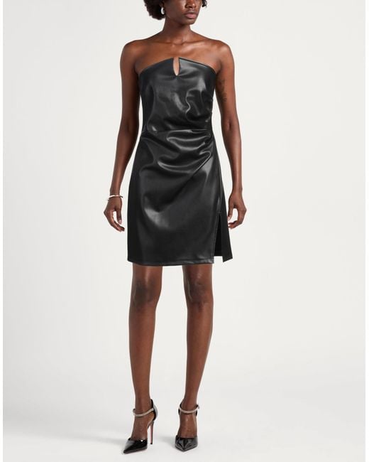 Kaos Black Mini Dress Polyurethane, Polyester