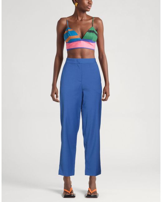 MEIMEIJ Blue Pants Polyester, Wool, Elastane, Acetate