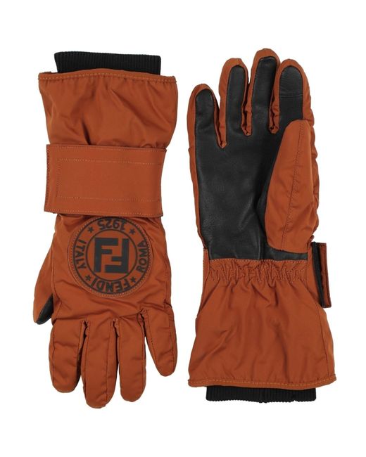 Fendi Brown Gloves Polyamide, Elastane, Polyester, Polyurethane Resin, Goat Skin