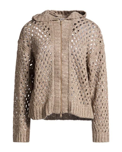 Brunello Cucinelli Brown Khaki Cardigan Silk, Linen, Polyamide, Polyester
