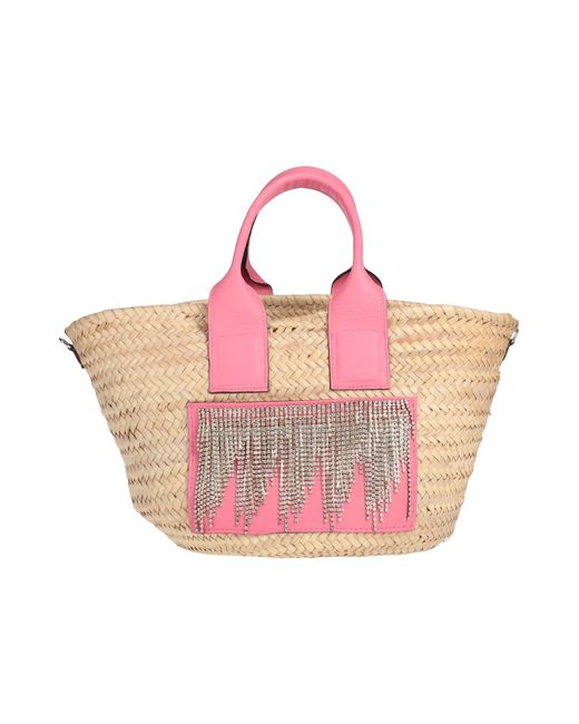 Gedebe Pink Handbag Straw, Leather