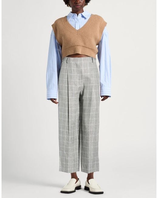Sandro Gray Pants Linen, Polyester, Virgin Wool