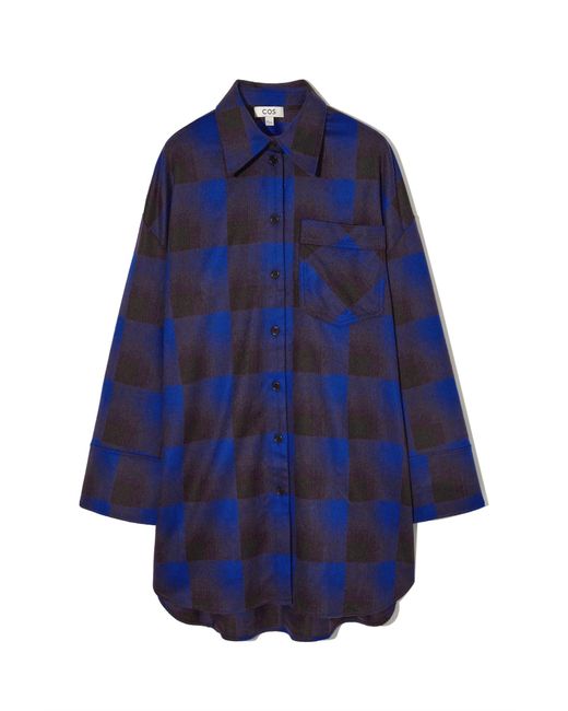 COS Blue Checked Wool-blend Tunic Shirt
