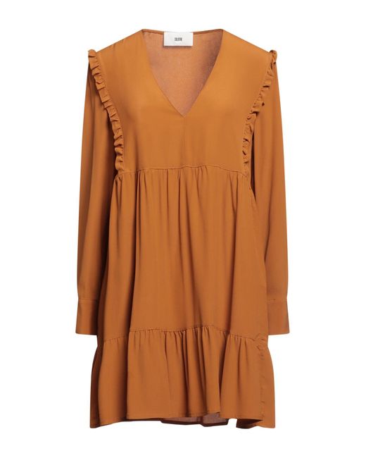 SOLOTRE Brown Camel Mini Dress Acetate, Silk