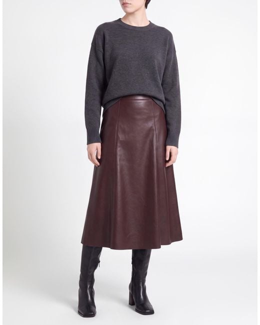 Kaos Brown Midi Skirt Polyester, Polyurethane
