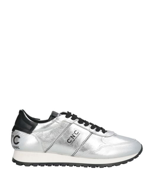 CoSTUME NATIONAL White Sneakers Leather, Textile Fibers