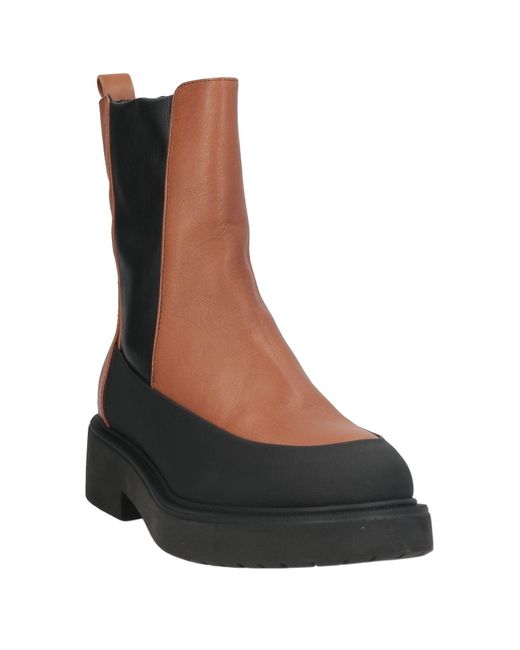 CURIOSITÉ Brown Ankle Boots Leather, Textile Fibers