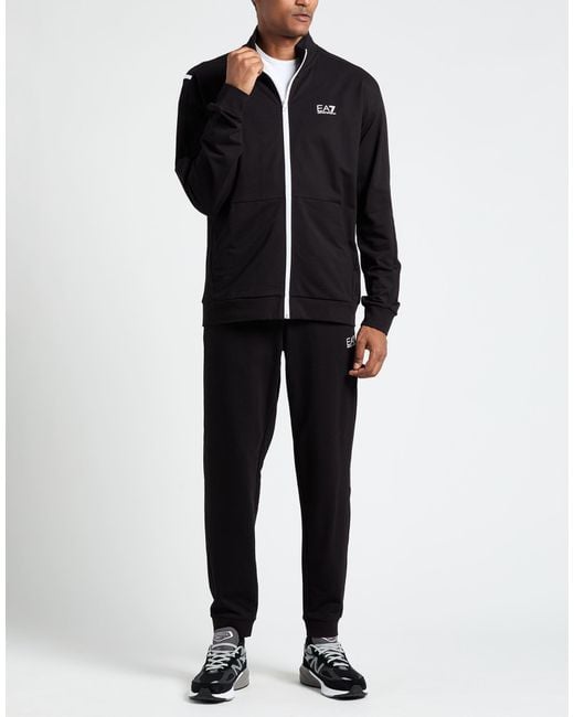 EA7 Black Cotton-Blend Hooded Tracksuit for men