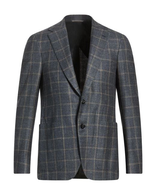 Canali Blue Slate Blazer Wool, Silk, Linen for men