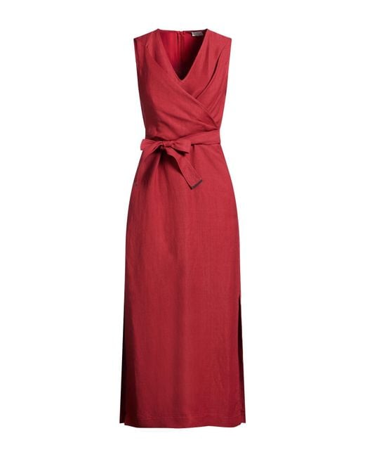 Brunello Cucinelli Red Maxi Dress Viscose, Linen, Brass