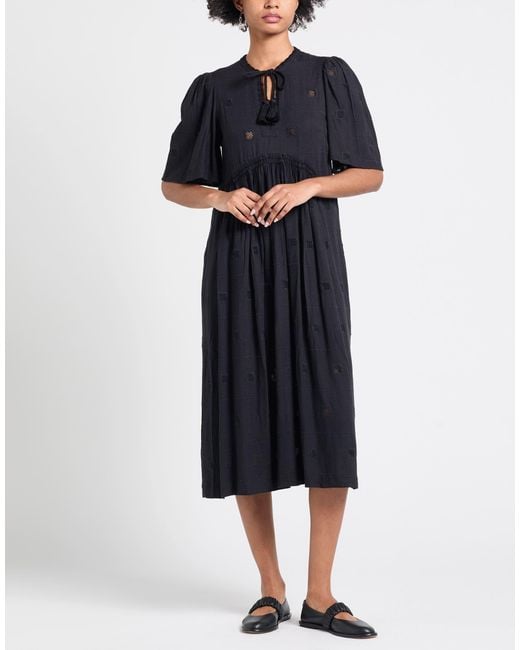 Ba&sh Black Midi Dress Viscose, Linen