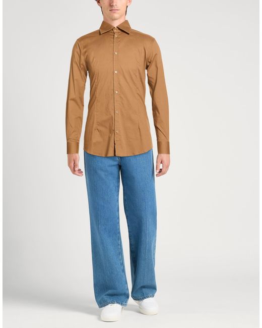 Daniele Alessandrini Brown Camel Shirt Cotton, Elastane for men