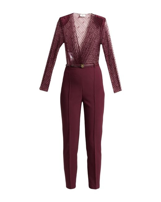 Elisabetta Franchi Red Burgundy Jumpsuit Polyamide, Elastane, Polyester
