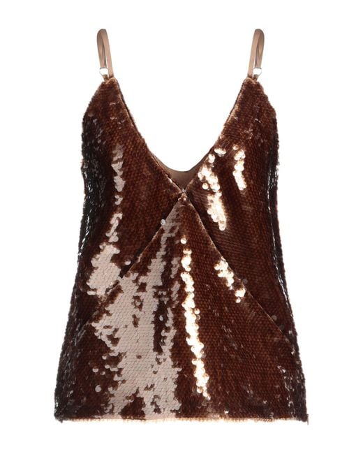 FEDERICA TOSI Brown Camel Top Polyester, Elastane