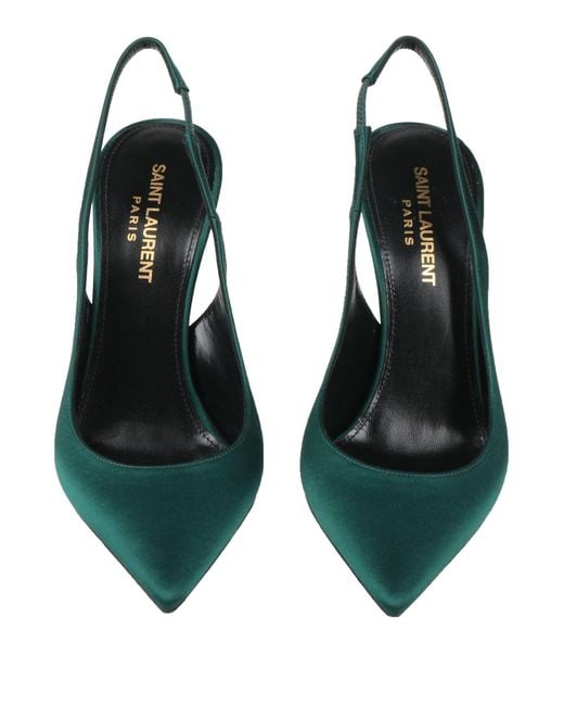 Saint Laurent Green Dark Pumps Textile Fibers, Leather