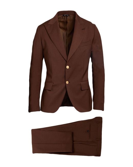 Reveres 1949 Brown Suit Polyester, Virgin Wool, Elastane for men