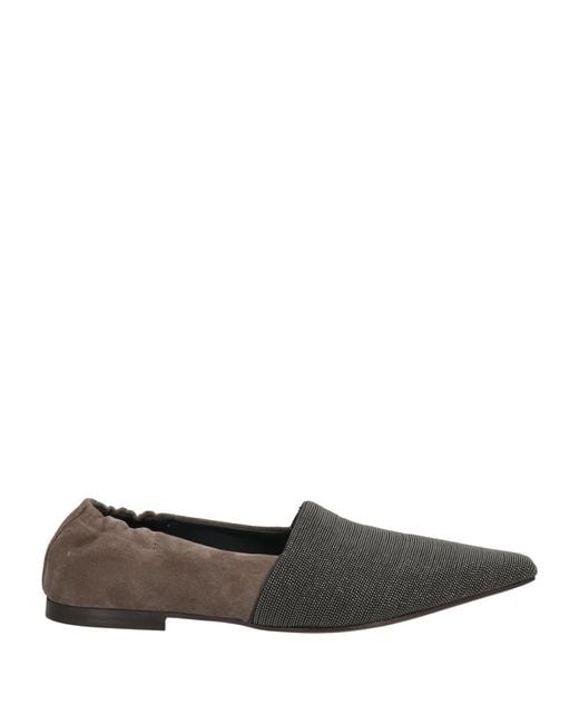 Brunello Cucinelli Gray Ballet Flats Leather, Metal