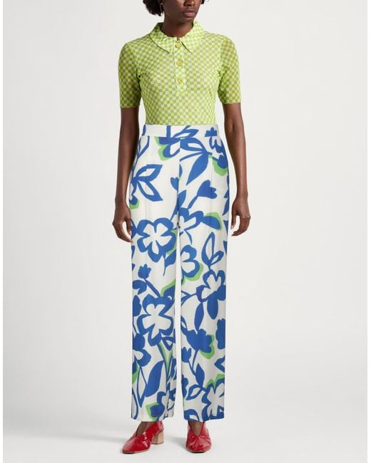 Hanita Blue Ivory Pants Polyester, Elastane