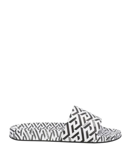 Versace White Greca Print Slides for men