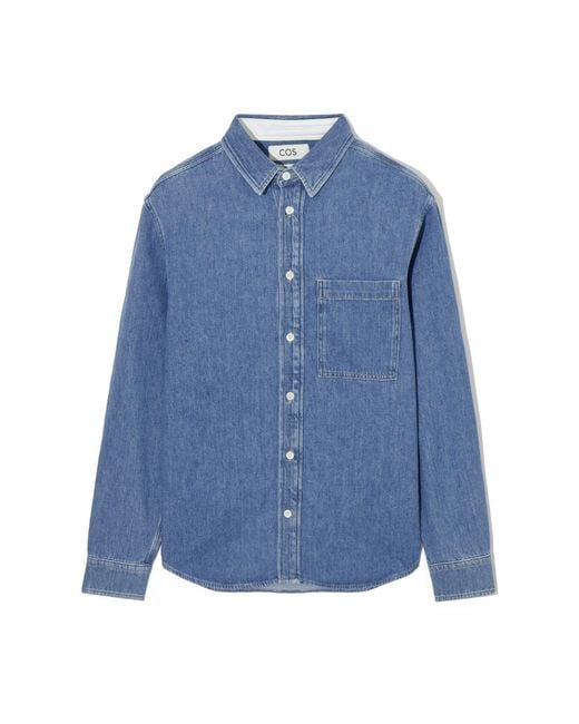 COS Blue Cotton And Linen-blend Denim Shirt for men