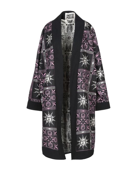 Fausto Puglisi Black Overcoat & Trench Coat Viscose, Acetate, Elastane, Silk