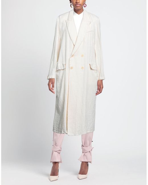 Barena White Ivory Overcoat & Trench Coat Cotton, Linen