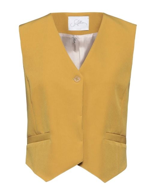 Soallure Yellow Mustard Tailored Vest Polyester, Elastane