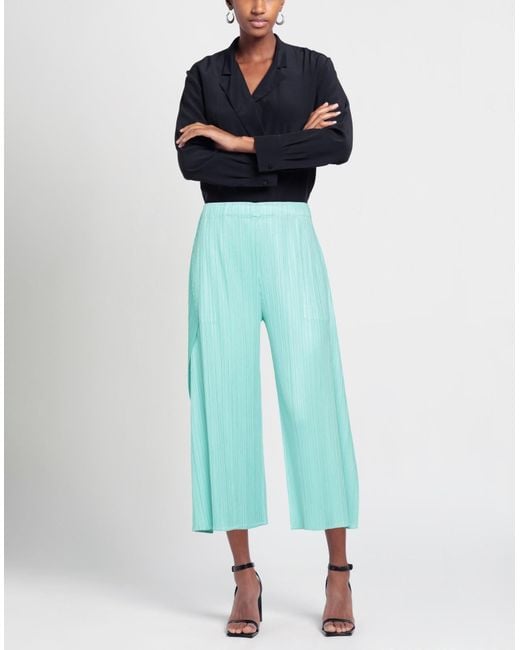 Pleats Please Issey Miyake Blue Cropped Trousers