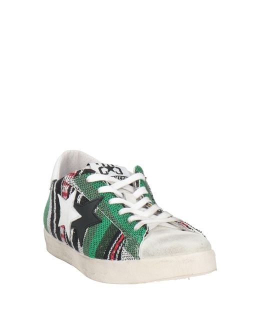 2 Star Green Sneakers Leather, Textile Fibers