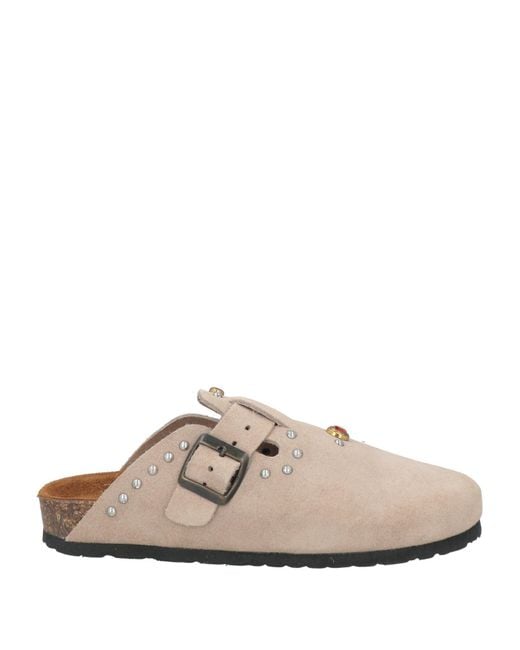 Post & Co White Khaki Mules & Clogs Leather