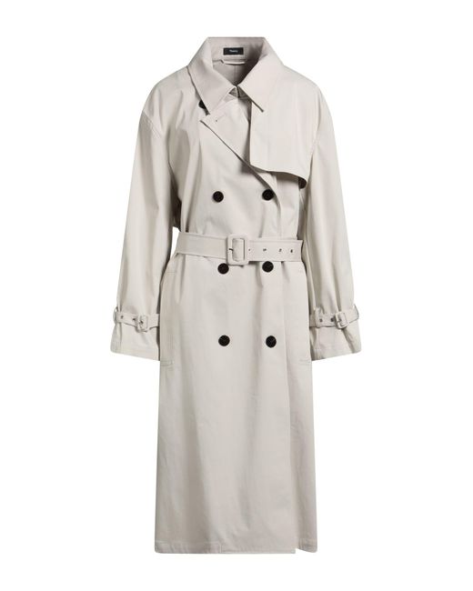 Theory White Overcoat & Trench Coat Cotton, Polyamide, Elastane