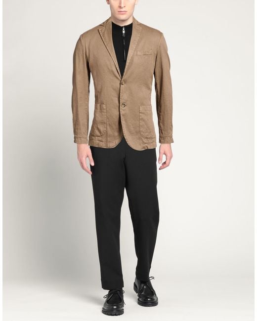 Cruna Brown Khaki Blazer Linen, Cotton, Elastane for men