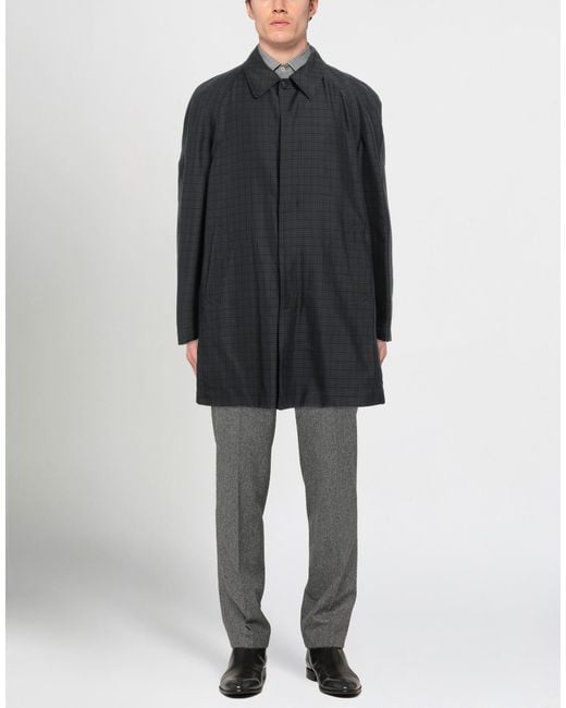 Corneliani Black Charcoal Coat Silk, Polyester, Calfskin for men