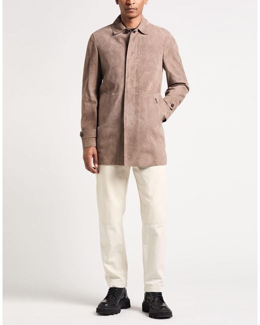 Moorer Brown Taupe Overcoat & Trench Coat Leather for men