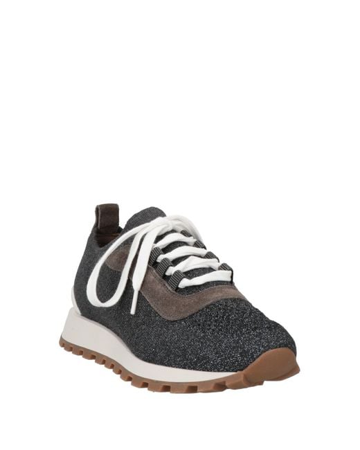 Brunello Cucinelli Black Charcoal Sneakers Cotton, Viscose, Metallic Polyester, Leather