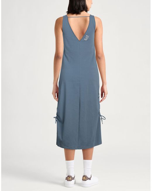 EA7 Blue Slate Midi Dress Cotton, Elastane